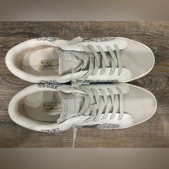 Vintage Havana White and Gray Sneakers with Star & Tweed Detail, Sz Women 11 - Picture 3 of 5
